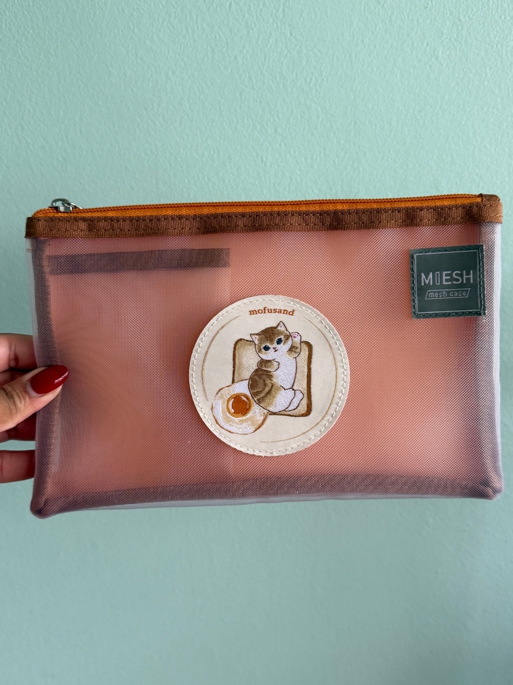 Pink Mesh Make Up Pouch with Cat Patch